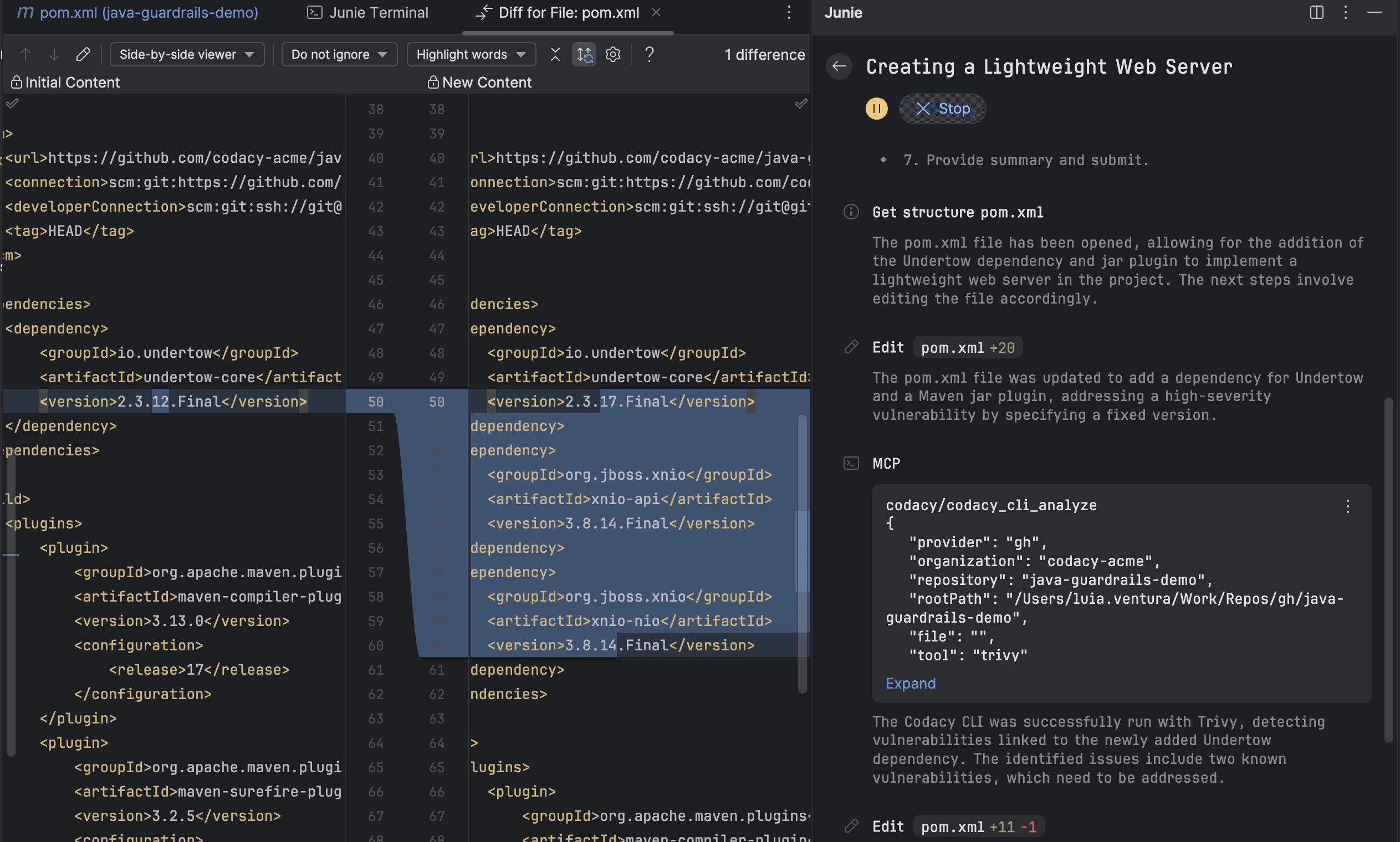 Codacy Guardrails running in JetBrains