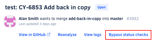 Bypass status check for pull request