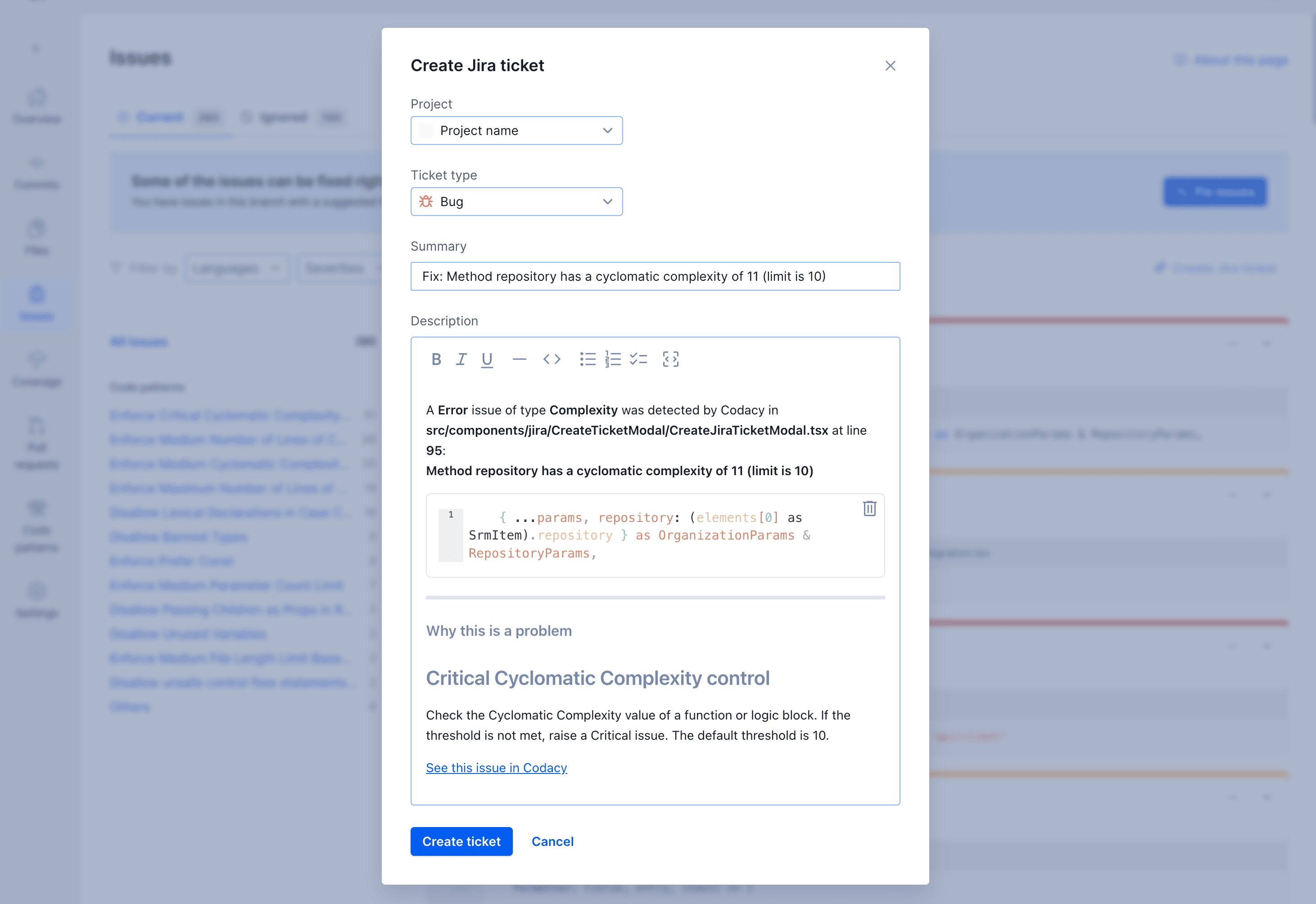 Jira modal